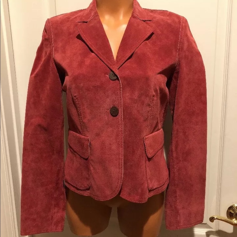 AK ANNE KLEIN Red Suede Leather Blazer Jacket NWOT Size PS Petite Small $200